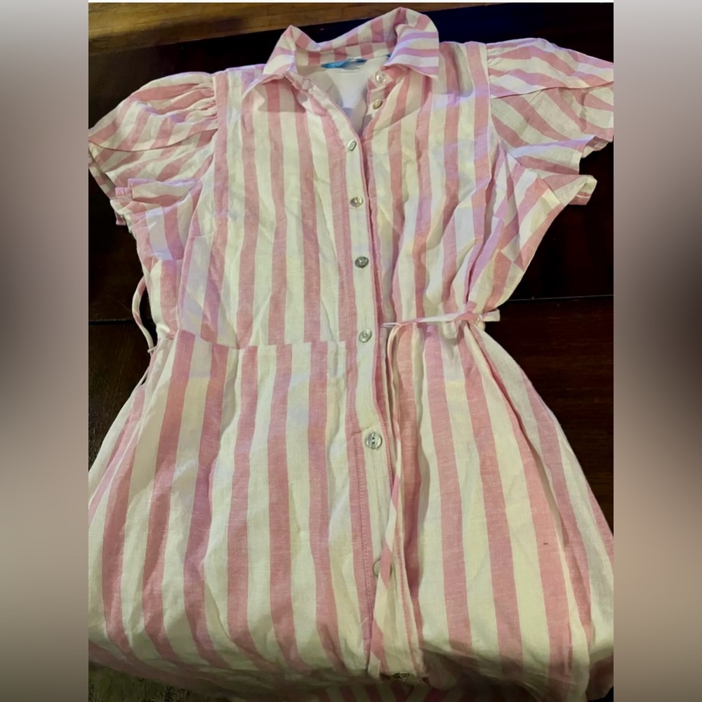 Draper James Pink And White Stripe Shirt Dress-Size SMALL